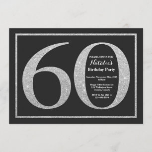 60th Birthday Invitation Silver Glitter Chalkboard