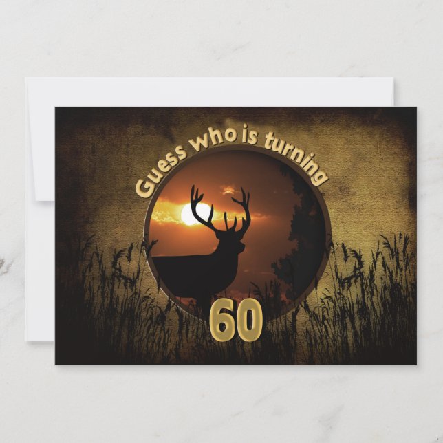 60TH BIRTHDAY INVITATION -Sunset, Deer, Hunters (Front)