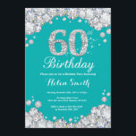 60th Birthday Invitation Teal and Silver Diamond<br><div class="desc">60th Birthday Invitation. Teal and Silver Rhinestone Diamond Teal Turquoise Aqua Background. Elegant Birthday Bash invite. Adult Birthday. Women Birthday. Men Birthday. For further customisation,  please click the "Customise it" button and use our design tool to modify this template.</div>
