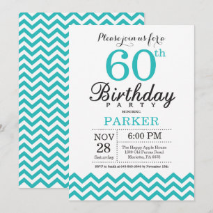 60th Birthday Invitation Teal Chevron
