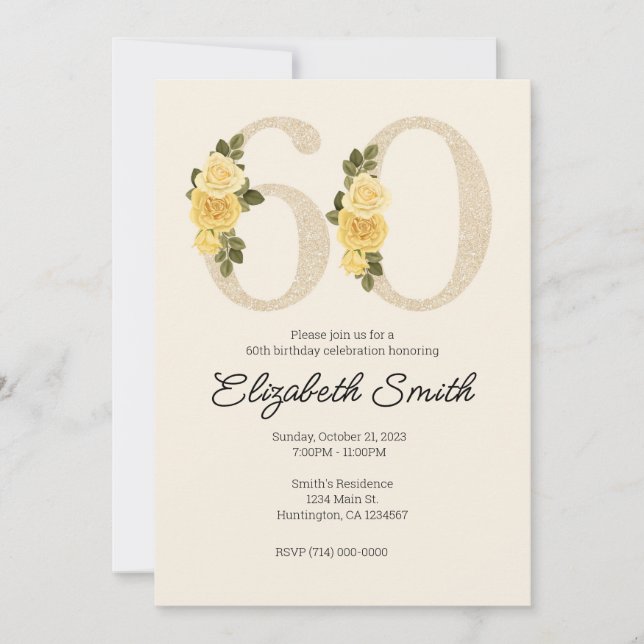 60th Birthday Invitation Template Floral (Front)