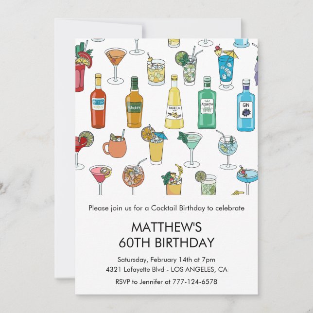 60th birthday invitations Cocktail Contemporary (Front)