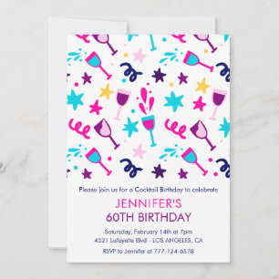 60th birthday invitations Cocktail Modern Pink