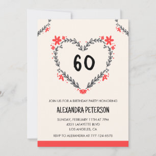 60th birthday invitations for her floral heart