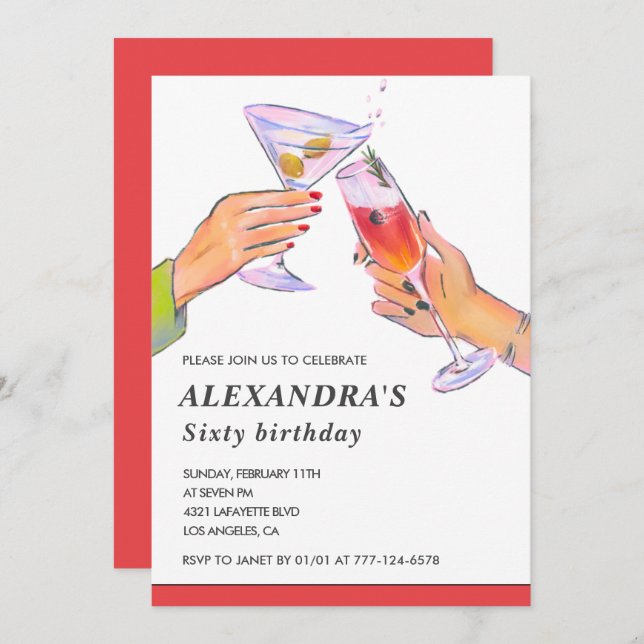 60th birthday invitations her Cocktail Fun Party (Front/Back)