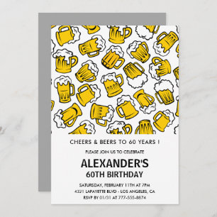 60th birthday invitations Men Cheers and Beers