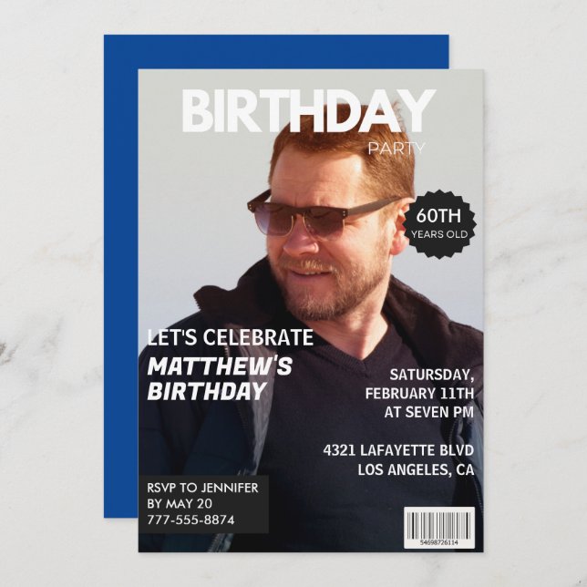 60th birthday invitations Men Him Magazine Cover (Front/Back)