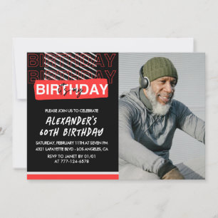 60th birthday invitations Men Party Photo Red 