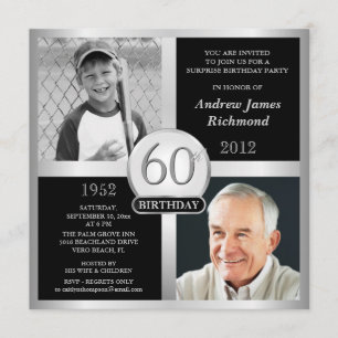 60th Birthday Invitations Then & Now Photos