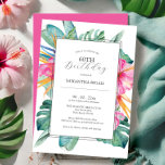 60th Birthday Invitations Tropical Luau<br><div class="desc">Celebrate her 60th in style with these tropical luau pool party invitations! Designed for a Hawaiian luau, these elegant 60th birthday invitations feature stunning watercolor pink flowers and lush palm leaves, perfect for a vibrant and festive celebration. Easily personalise the template fields with your event details to create unique printable...</div>