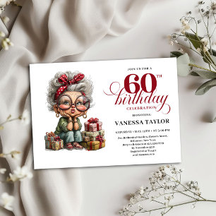 60th Birthday Invite Funny Quirky Old Lady Theme