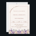 60th birthday ivory lavender florals  invitation<br><div class="desc">Celebrate a milestone in style with this elegant 60th birthday invitation in soft ivory, cream. Designed for a sophisticated and memorable celebration, this invitation features a clean, modern layout with a delicate script detail and subtle heart accent for a feminine and timeless touch. Lavender and champagne colored flowers. Perfect for...</div>