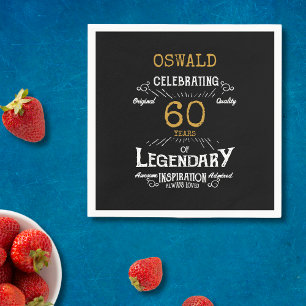 60th Birthday Legendary Black Gold Retro Napkin