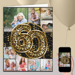 60th Birthday Leopard Print Gold Balloons Photo Card<br><div class="desc">Personalised 60th birthday card with 9 custom photos and trendy leopard print foil balloons in black and gold. The template is ready for you to upload 9 of your favourite photos which are displayed in a photo collage in square and portrait formats. Your pictures surround the animal print balloons, which...</div>