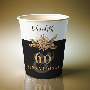 60th Birthday Luxury Golden Flowers Elegant Classy Paper Cups