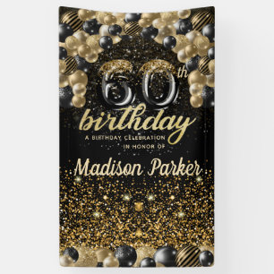 60th Birthday Luxury Personalised Black Gold  Banner