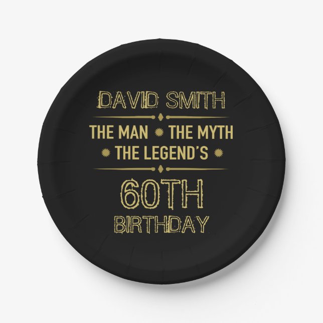 60th Birthday Man Myth Legend Paper Plate (Front)