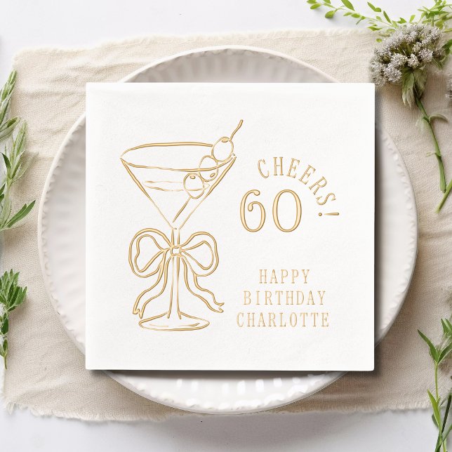 60th Birthday Martini Cheers Sixty Personalised Foil Napkins (Creator Uploaded)
