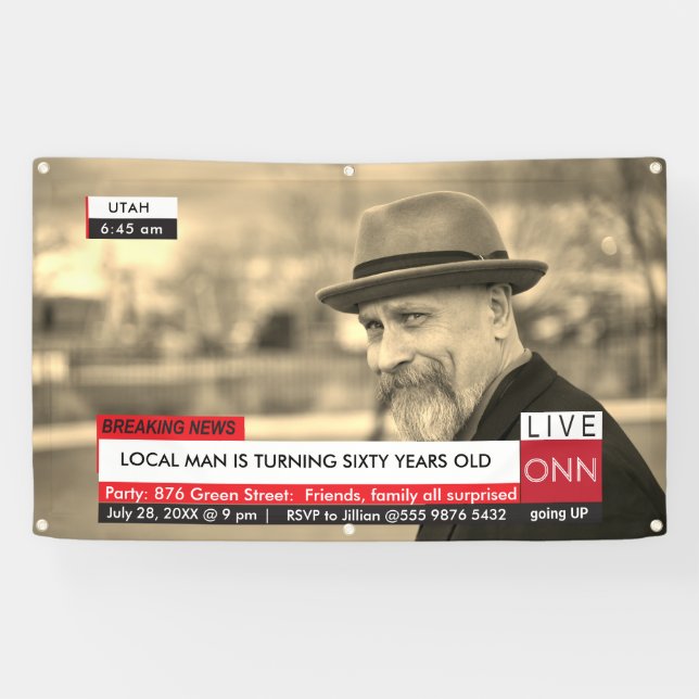 60th Birthday Mens Funny TV News Banner (Horizontal)