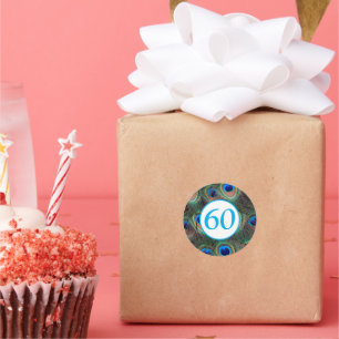 60th Birthday Milestone Peacock Feathers Classic Round Sticker