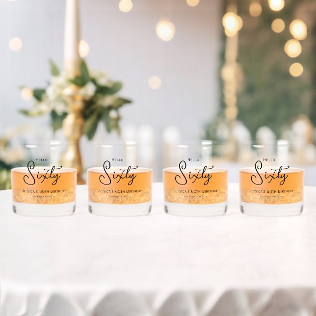 60th Birthday Modern Elegant Black Script  Whiskey Glass (Insitu (Wedding))