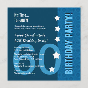 60th Birthday Modern Hues of Blue Funny D60B Invitation