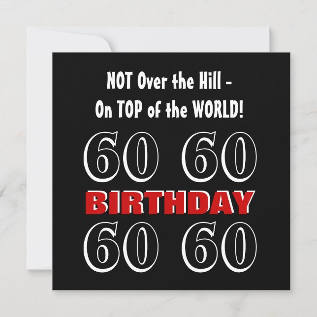 60th Birthday Modern Red Silver Black Funny W1028 Card (Front)