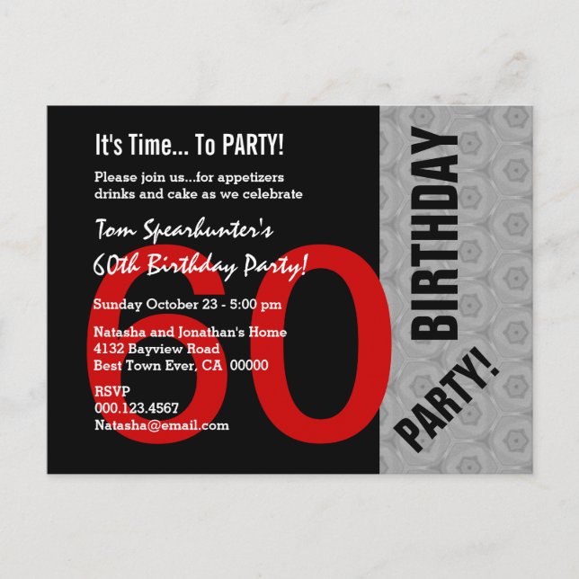60th Birthday Modern Style Red Black Grey V01 Postcard (Front)