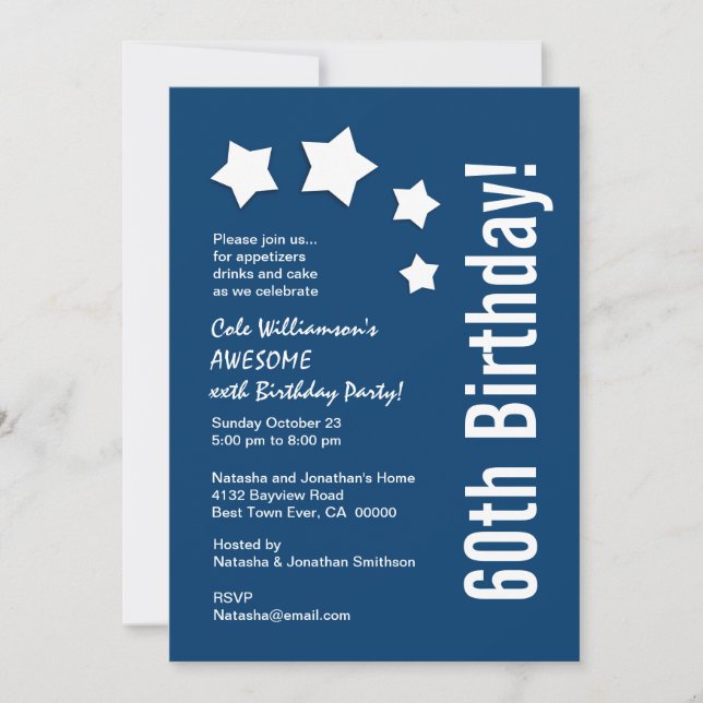 60th Birthday Modern with Stars Custom Colour A01 Invitation (Front)