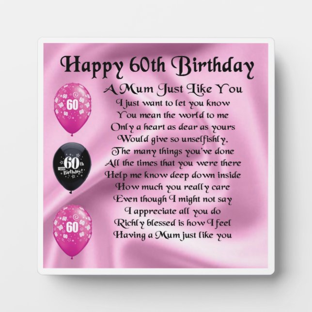 60th Birthday Mom Poem Plaque (Front)