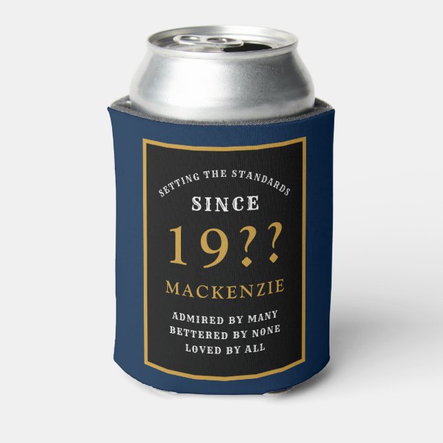 60th Birthday Monogram And Year Elegant Blue Can Cooler (Can Back)