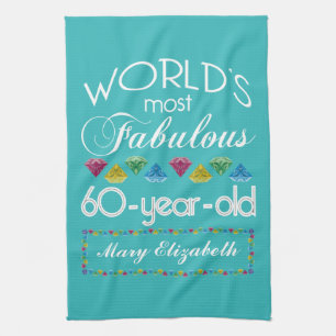60th Birthday Most Fabulous Colourful Gem Tea Towel