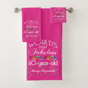 60th Birthday Most Fabulous Colourful Gems Pink Bath Towel Set