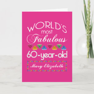 60th Birthday Most Fabulous Colourful Gems Pink Card
