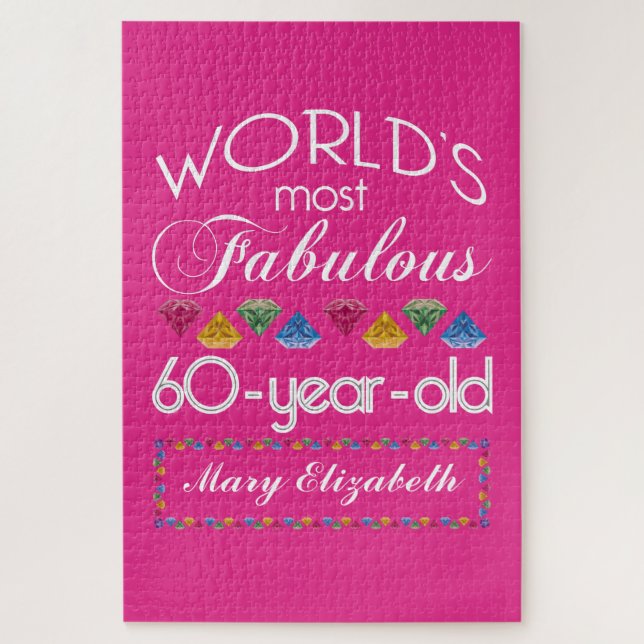 60th Birthday Most Fabulous Colourful Gems Pink Jigsaw Puzzle (Vertical)