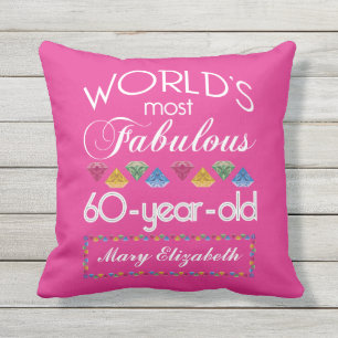60th Birthday Most Fabulous Colourful Gems Pink Outdoor Cushion