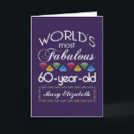 60th Birthday Most Fabulous Colourful Gems Purple Card<br><div class="desc">Celebrate the milestone birthday of your favourite senior citizen with this fun gift reminding them of how fabulous they are. White and grey lettering on deep purple background. Colourful diamonds in rainbow tones serve as accent. Customise with names, initials or other text. This series is in increments of 5 years...</div>