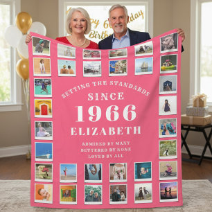 60th Birthday Mother Family Photo collage Pink Fleece Blanket