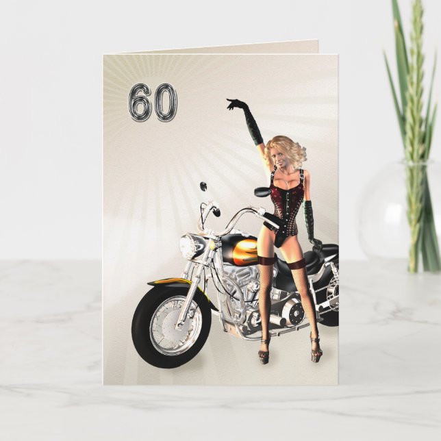60th Birthday, Motorbike and Girl Card (Front)