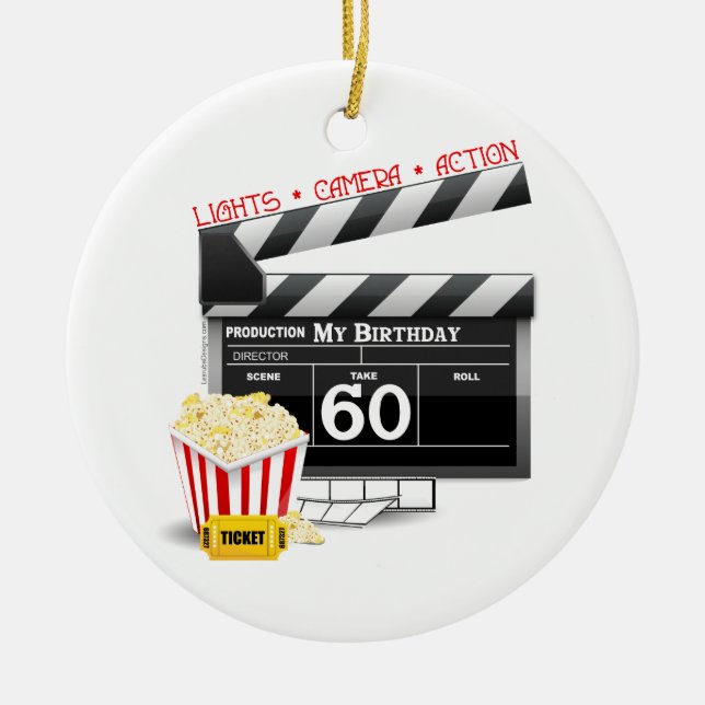 60th Birthday Movie Theme Ceramic Ornament (Front)