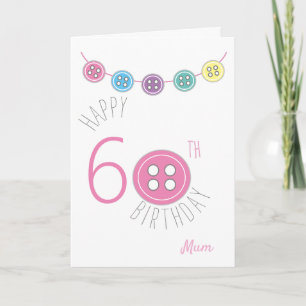 60th birthday mum sewing card with pink button