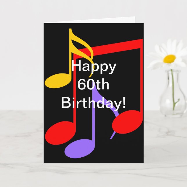 60th Birthday Music Notes Folded Greeting Card (Small Plant)
