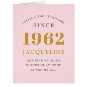 60th Birthday Name 1962 Pink Elegant Chic Card 
