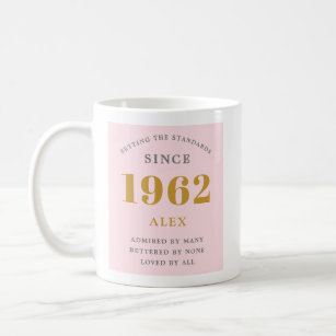 60th Birthday Name 1962 Pink Grey Elegant Chic Coffee Mug