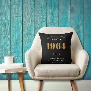60th Birthday Name 1964 Black Gold Elegant Chic Cushion