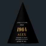 60th Birthday Name 1964 Black Gold Elegant Chic Party Hat<br><div class="desc">Born 1964 Black Gold 60th Birthday Elegant Chic Party Hat - Fully Personalised. Celebrate your milestone year in style with our Born 1964 Black Gold 60th Birthday Elegant Chic Party Hat. This beautifully designed party accessory features a luxurious black and gold theme, creating an atmosphere of elegance and sophistication for...</div>
