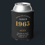 60th Birthday Name 1965 Black Gold Elegant Chic Can Cooler<br><div class="desc">A personalised elegant can cooler that is easy to customise for that special birthday party occasion.</div>