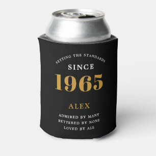 60th Birthday Name 1965 Black Gold Elegant Chic Can Cooler
