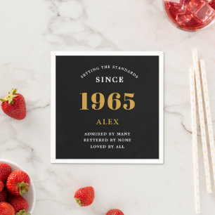 60th Birthday Name 1965 Black Gold Elegant Chic Napkin