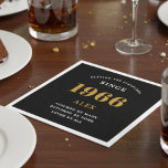 60th Birthday Name 1966 Black Gold Elegant Chic Napkin<br><div class="desc">Premium 60th Birthday Black and Gold Personalised Paper Napkins - Celebration Elegance. Celebrate a milestone birthday in style with our chic, premium-quality, 60th Birthday Paper Napkins. Exquisitely designed with a striking black and gold colour scheme, these napkins add a touch of luxury and sophistication to any 60th birthday bash. Express...</div>